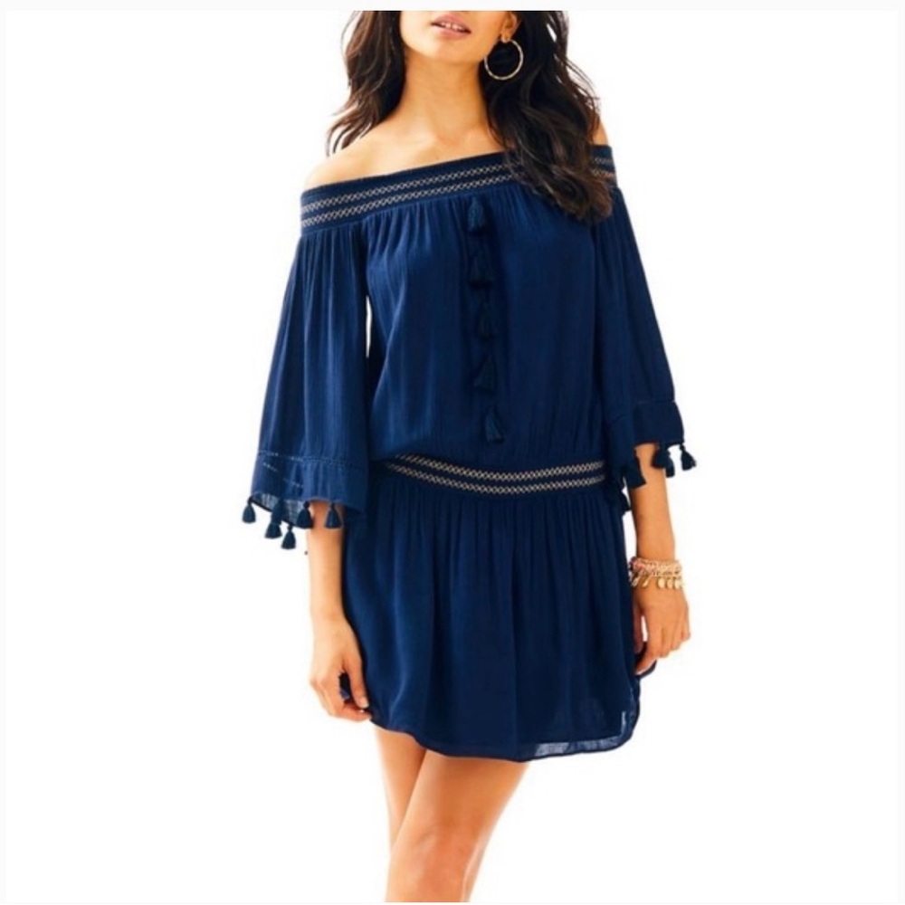 Lilly Pulitzer Navy Off-Shoulder Mini Dress